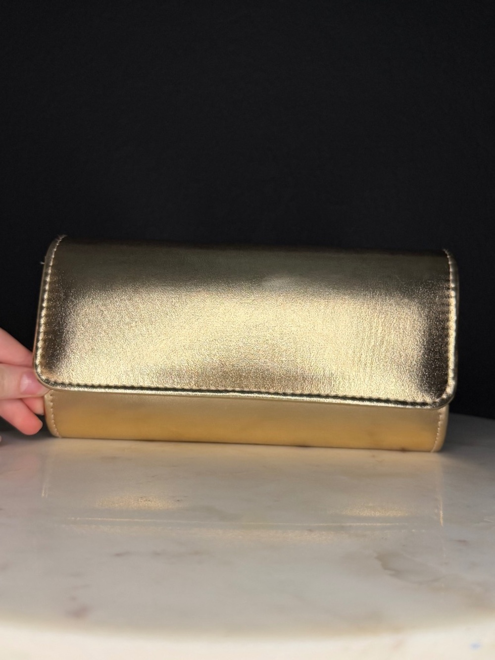 Metallic Gold Structured Clutch‎ Bag with Detachable Chain Strap